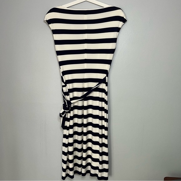LAUREN RALPH LAUREN SLEEVELESS BLUE /IVORY STRIPED WOMENS DRESS WITH BELT -4 P - Picture 12 of 13
